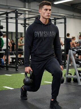 Gymshark Logo Hoodie Black Men's Size M Athletic Gym Training Pullover